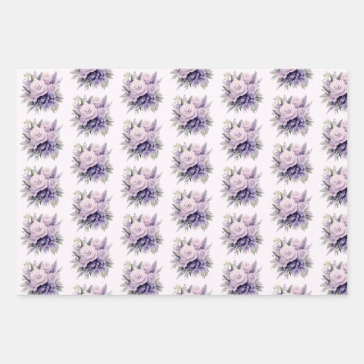 Lila rosa Blume mit Blumenmuster Geschenkpapier Set (Vorderseite 3)