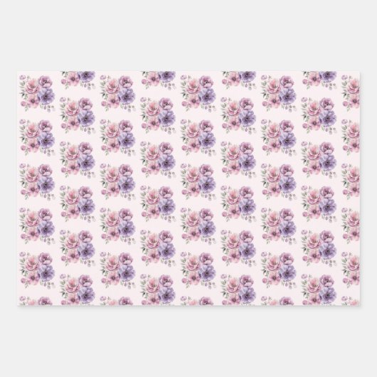 Lila rosa Blume mit Blumenmuster Geschenkpapier Set (Vorderseite 2)