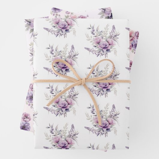 Lila rosa Blume mit Blumenmuster Geschenkpapier Set (Beispiel)