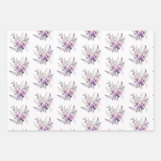 Lila rosa Blume mit Blumenmuster Geschenkpapier Set (Vorderseite)