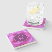 Lila rosa Blume monogramm Steinuntersetzer (Seitenansicht)