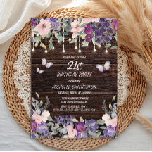 Lila rosa Blume Schmetterlinge Rustikales Holz 21.