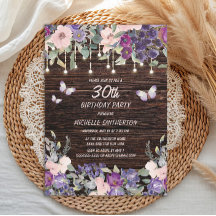 Lila rosa Blume Schmetterlinge Rustikales Holz 30.