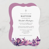Lila rosa Blume Taufe Einladung Aquarell (Vorne/Hinten)