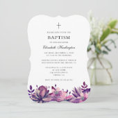 Lila rosa Blume Taufe Einladung Aquarell (Stehend Vorderseite)