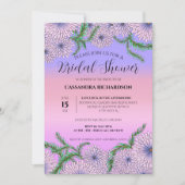Lila rosa Blume und Brautparty für grüne Blätter Einladung (Vorderseite)