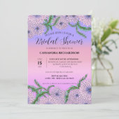 Lila rosa Blume und Brautparty für grüne Blätter Einladung (Stehend Vorderseite)
