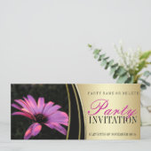 Lila Rosa Blume und Satin Gold Party Einladungen (Stehend Vorderseite)