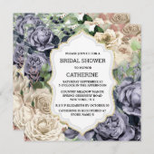 Lila Rosa Blume Vintager Rahmen Einladung (Vorne/Hinten)