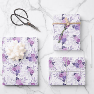 Lila Rosa Blumen Elegant Weiblich Blumen Geschenkpapier Set