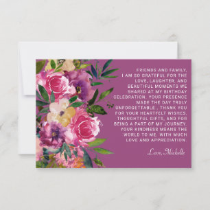 Lila rosa Blumen Frauen Geburtstag Dankeskarte