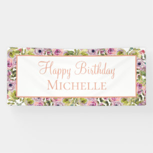 Lila Rosa Blumen Happy Birthday Banner