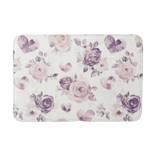 Lila Rosa Blumen & Herzen Badematte (Vorderseite)