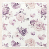 Lila Rosa Blumen & Herzen Glasuntersetzer (Vorderseite)