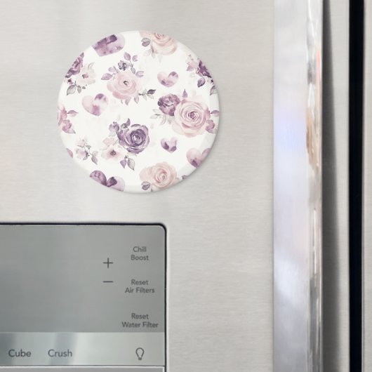 Lila Rosa Blumen & Herzen   Magnet (In Situ (Kühlschrank))