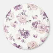 Lila Rosa Blumen & Herzen   Magnet (Vorne)