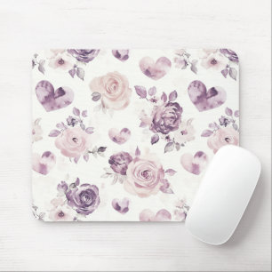 Lila Rosa Blumen & Herzen Mousepad