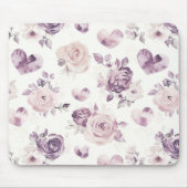 Lila Rosa Blumen & Herzen Mousepad (Vorne)