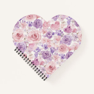Lila rosa Blumen & Herzen Notizblock
