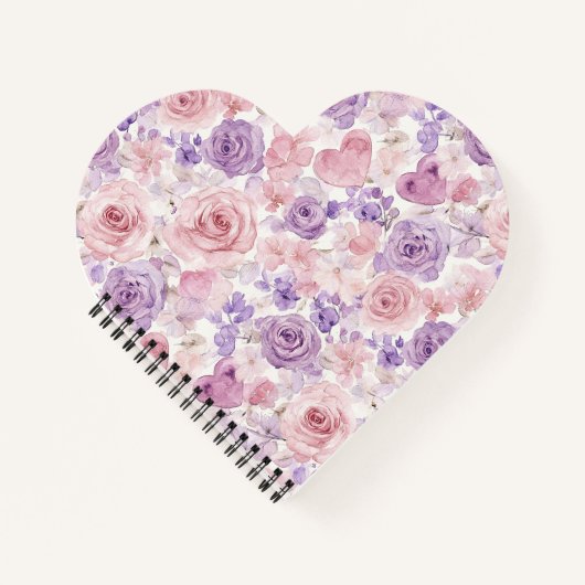 Lila rosa Blumen & Herzen Notizblock (Vorderseite)