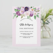 Lila Rosa Blumen Luxus Geburtstag Einladung (Stehend Vorderseite)