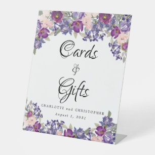 Lila rosa Blumengeschenke und Karten Hochzeit Sockelschild