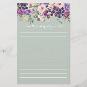 Lila Rosa Blumenmatte Grün Weiß Linse Briefpapier