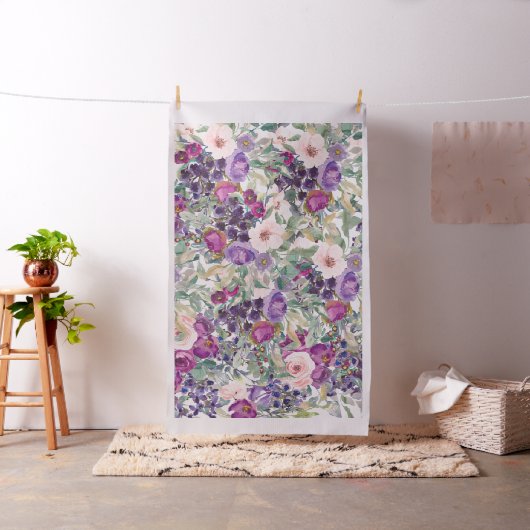 Lila Rosa Blumenmuster Grün Blätter Stoff (Beispiel)
