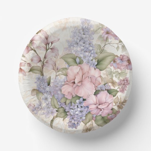 Lila Rosa Blumenpapier-Schale Pappteller (Vorderseite)