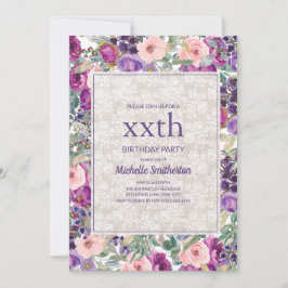 Lila rosa Blumenspitze jeden Geburtstag Einladung