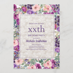 Lila rosa Blumenspitze jeden Geburtstag Einladung