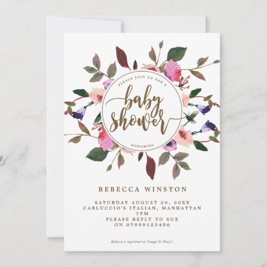 lila, rosa Blumenwüstendusche lädt ein Einladung (Vorderseite)