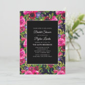 Lila, rosa Blüte in schwarzem Brautparty Einladung (Stehend Vorderseite)