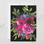 Lila, rosa Blüte in schwarzem Brautparty Einladung (Rückseite)