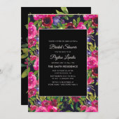 Lila, rosa Blüte in schwarzem Brautparty Einladung (Vorne/Hinten)