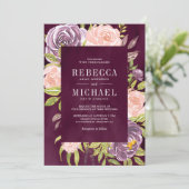 Lila Rosa Blütenblüte Einladung (Stehend Vorderseite)