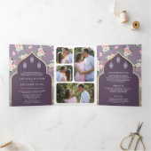 Lila rosa Blütenpracht in einer indischen Hochzeit Dreifach Gefaltete Einladung (Innenseite)