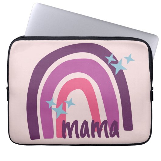 Lila rosa Bohemisch Rainbow Personalisiert Mama Laptopschutzhülle (Vorderseite)