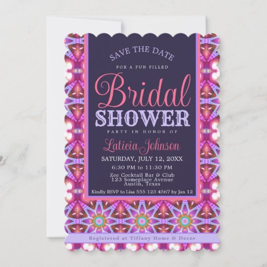 Lila rosa Bohemisches Star-Brautparty-Party Einladung (Vorderseite)