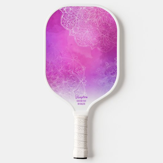 Lila, rosa Boho Chic Text Pickleball Schläger (Rückseite)