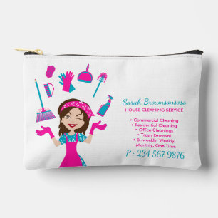 Lila Rosa Cartoon-Hausreinigungsdienst Zubehörtasche