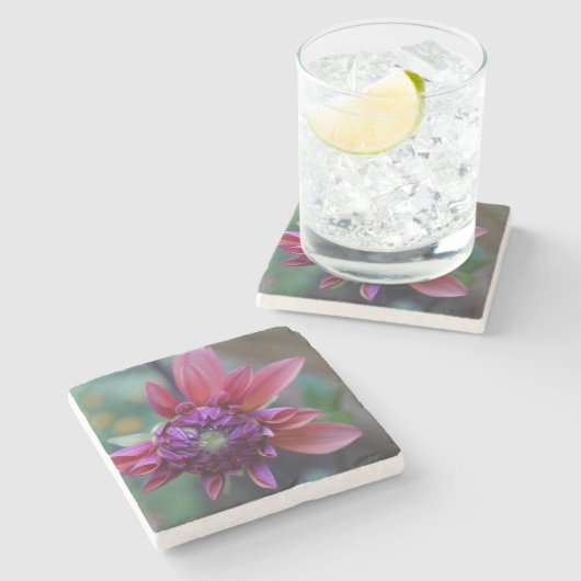 Lila rosa Dahlie-Stein-Untersetzer Steinuntersetzer (Seitenansicht)