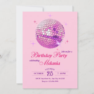 Lila Rosa Disco Party Geburtstag Einladung