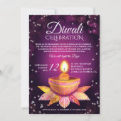 Lila-rosa Diwali Lampe-Lichtbildskript Einladung (Vorderseite)
