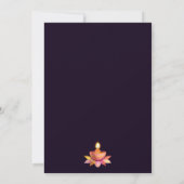 Lila-rosa Diwali Lampe-Lichtbildskript Einladung (Rückseite)