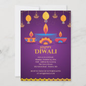 Lila rosa Diwali-Lichtbild Einladung (Vorderseite)