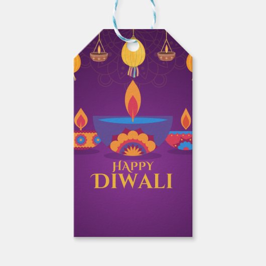 Lila rosa Diwali-Lichtbild Geschenkanhänger (Vorderseite)