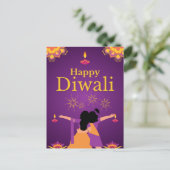 Lila rosa Diwali-Lichtbild Postkarte (Stehend Vorderseite)
