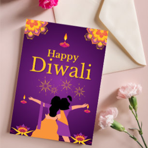 Lila rosa Diwali-Lichtbild Postkarte