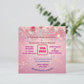 Lila rosa Driving Imitats Glitzer Blumenkohl Einladung (Stehend Vorderseite)